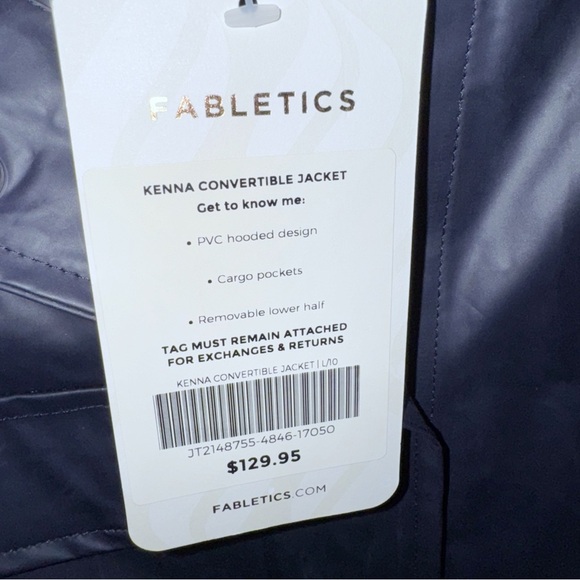 New! Fabletics Kenna Convertible Rain Jacket
Color: Deep Navy Travel Long/Short - Picture 11 of 16